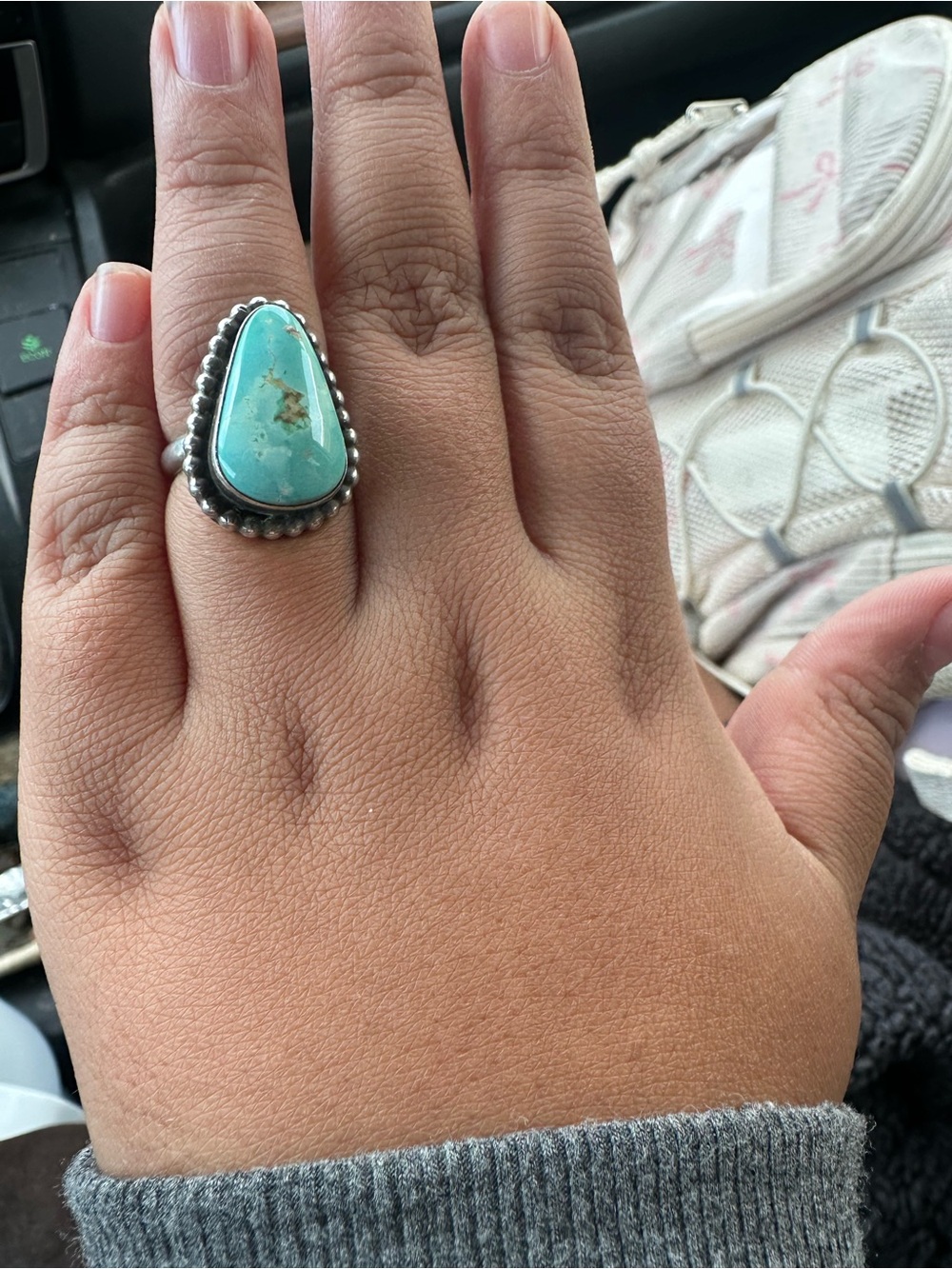 Teardrop Turquoise Sterling Silver Ring - Blue-Green